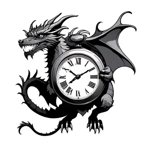 dragon holding a clock tattoo design idea