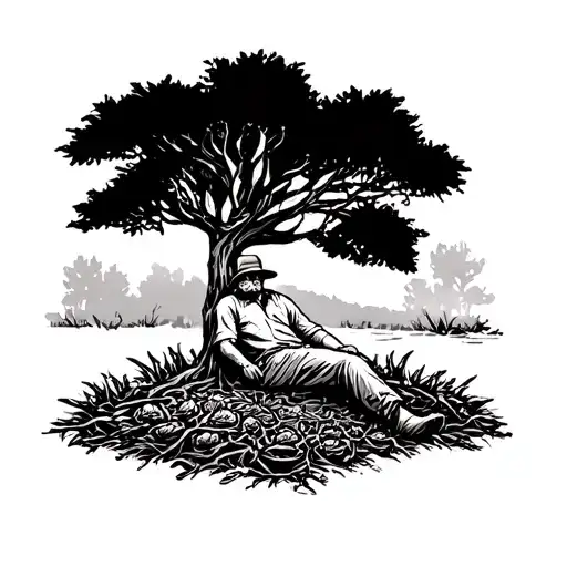 agave farmer resting underneath a tree tattoo design idea