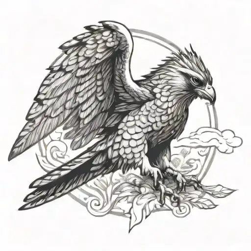 falcon with outstretched wings fantasy on nature background tattoo design idea