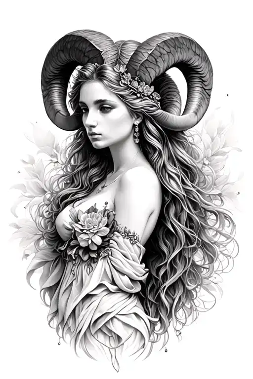Aries sexy goddess emerging tattoo design idea