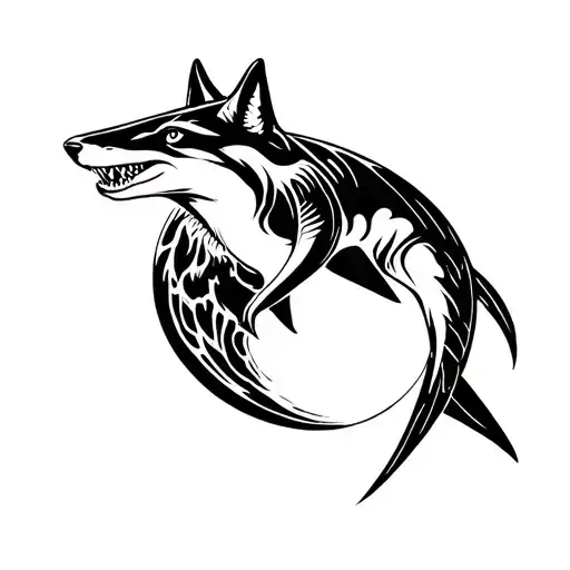 Fox x Shark moon tattoo design idea