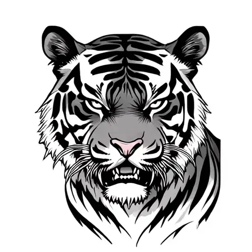 angry tiger with a scar on its eyes tattoo design idea
