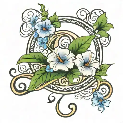 infinity symbol with morning glory with a date of birth and name Lillianne  tattoo design idea