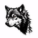 direwolf face from the side, stong big lebanese cedar tree on the mountain, beirut, living aboard  tattoo design idea