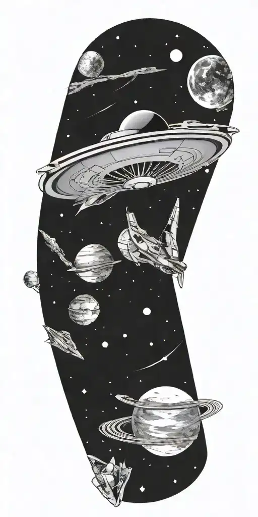 grey alien and space tattoo design idea