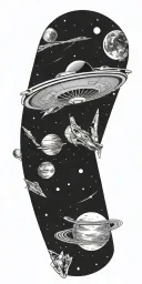 grey alien and space tattoo design idea