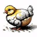 a yellow chick hatching from a chicken egg in an American traditional style using bold lines and make it colorful tattoo design idea