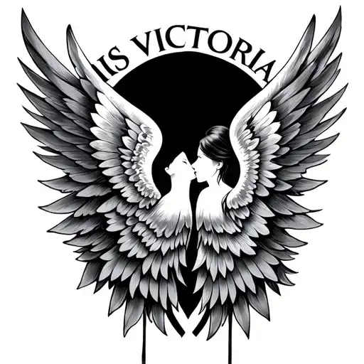 the name iris and victoria with angle wings tattoo design idea