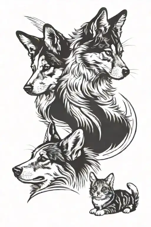 a corgis and a maine coon listening eachother representing empathy and communication on a relationship tattoo design idea