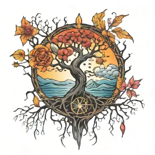 above as below tree of life good evil woman fire ice tattoo design idea