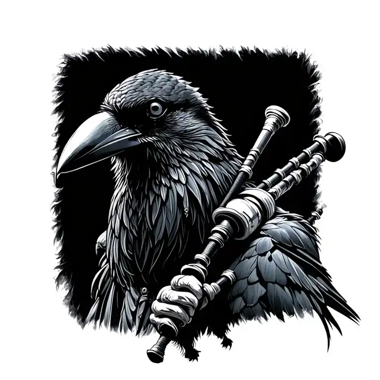  crow muscular with mans face bagpiper playing black bagpipes baldblack beard tattoo design idea