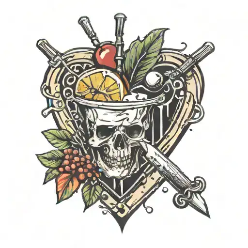 old fashioned cocktail with dagger through the heart as garnish  tattoo design idea