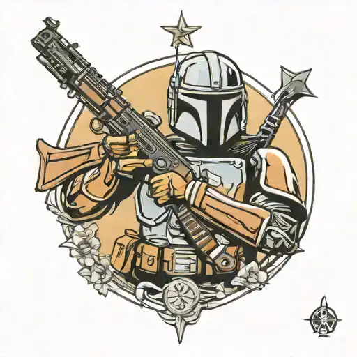 mandalorian with an ak47 tattoo design idea