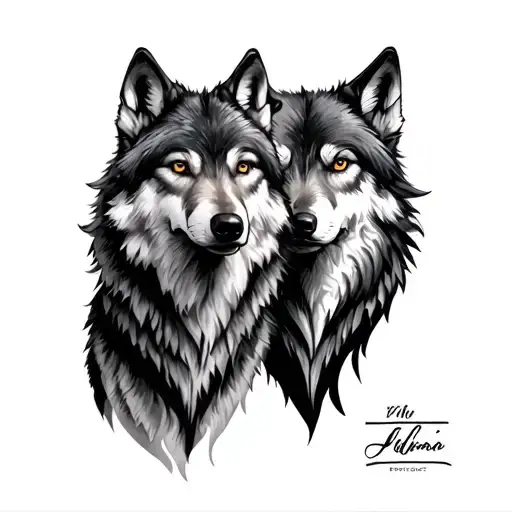 nordic 2 wolves tattoo design idea