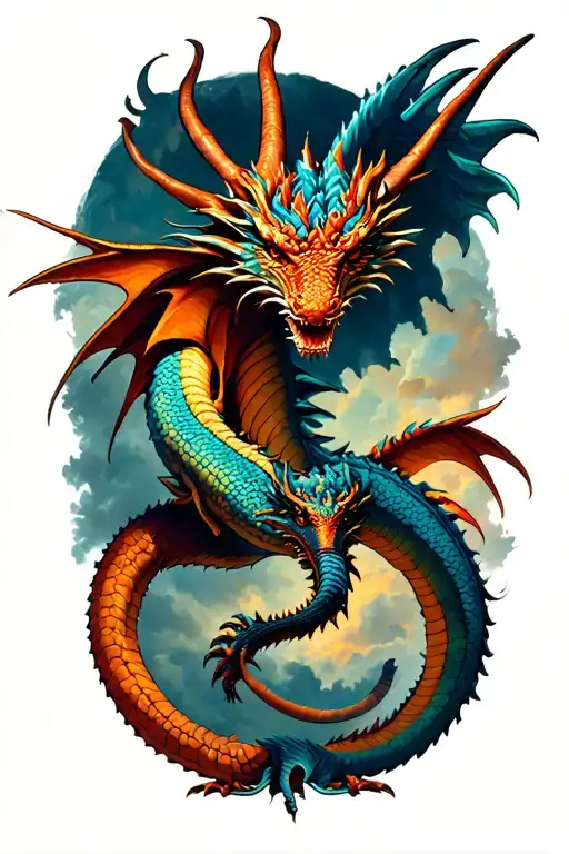 american gods and dragon flying tattoo design idea