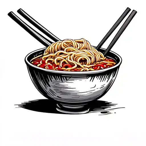 Ramen soup with chopsticks old school tattoo design idea