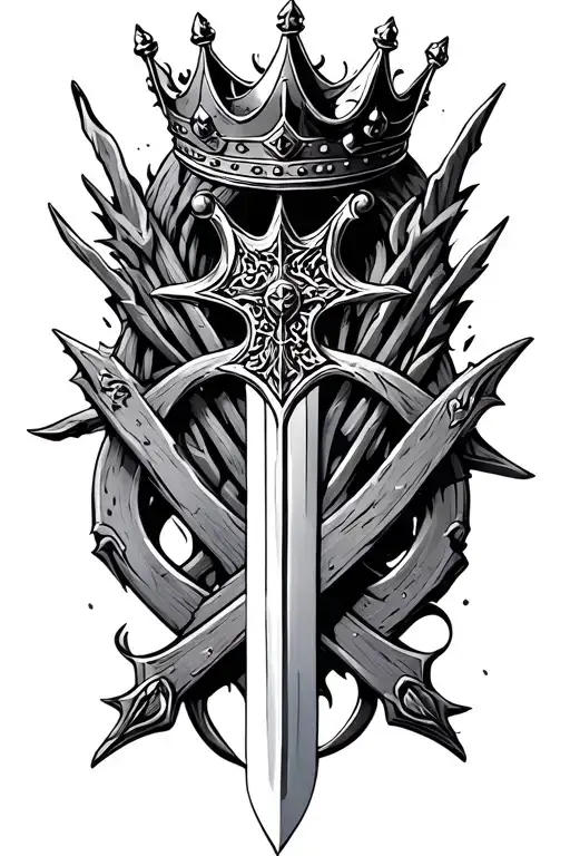 crown of thrones, cross, sword intertwined tattoo design idea