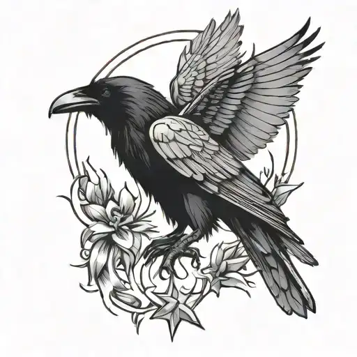 A raven on the left shoulder with a wing passing to the left breast and on the end of the wing a star of Erzgamma tattoo design idea