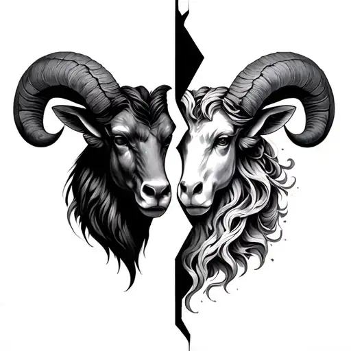 Aries and Aquarius signs cut in two and reunited. Incorporating Taurus and Virgo in small. tattoo design idea
