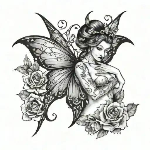 bdsm fairy with Yes Sir cursive writing tattoo design idea
