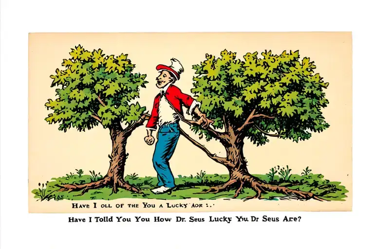 The tree pulling the pants off the guy in the Dr Seus book Have I Told You How Lucky You Are? tattoo design idea