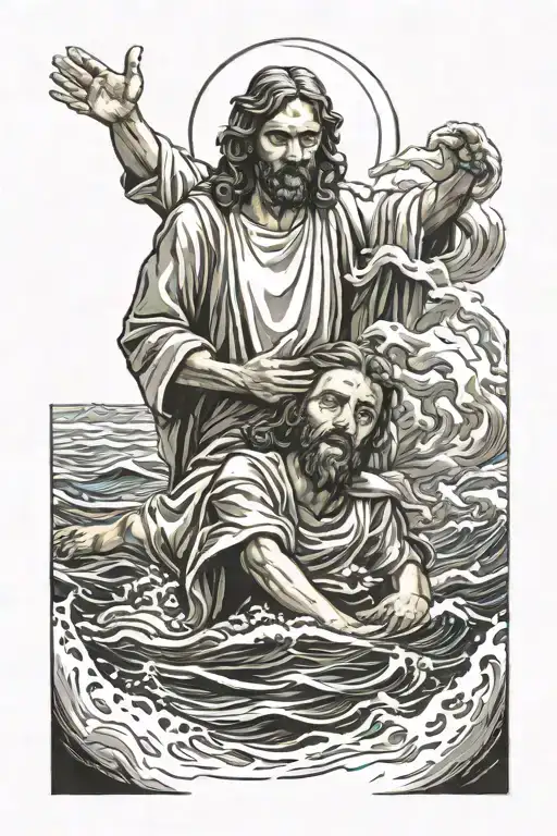 Jesus saving peter from drowning tattoo design idea