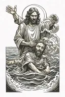 Jesus saving peter from drowning tattoo design idea