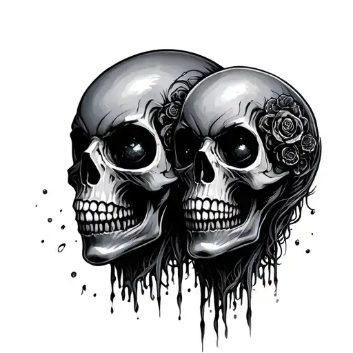 couples matching dark horror gothic skulls, his and hers, music, space, alien, skulls, emo skull couple  tattoo design idea