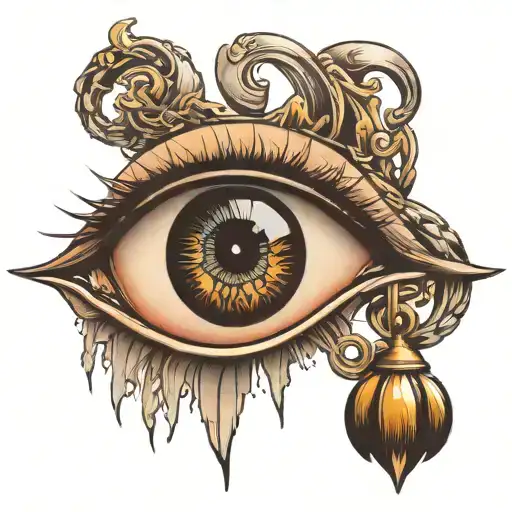 An eye with a hook and  tow chain incorporated into the iris or pupil. tattoo design idea
