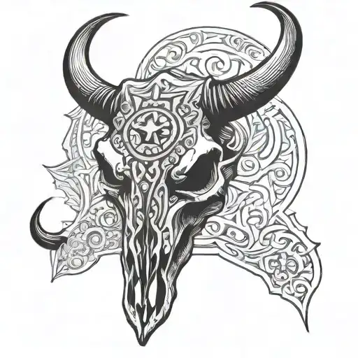 western bull skull tattoo design idea