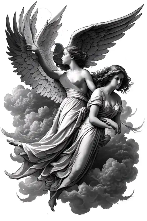 Angels in the clouds full arm sleeve tattoo design idea