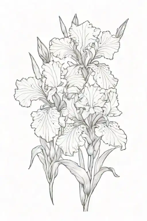 Iris and Larkspur growing together symbolizing memorial for loved one tattoo design idea