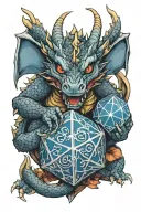 dragon hugging d20 dice tattoo design idea