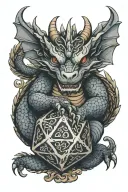 dragon hugging d20 dice tattoo design idea