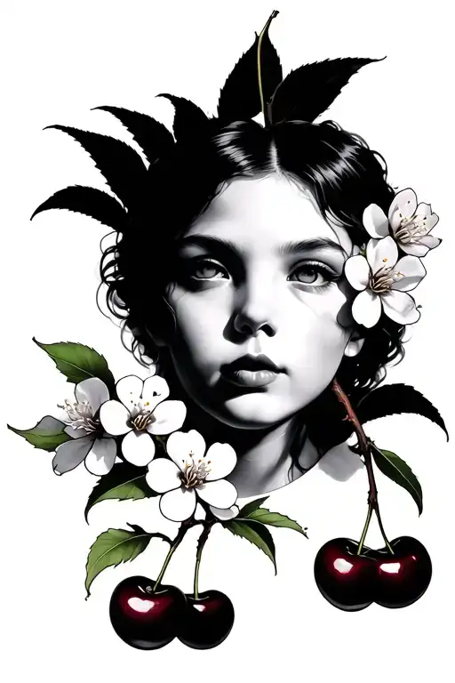 cherry's face on a cherry blossom tree tattoo design idea