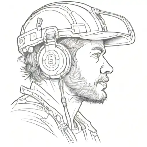 A sketch tattoo of a construction worker listening to music tattoo design idea