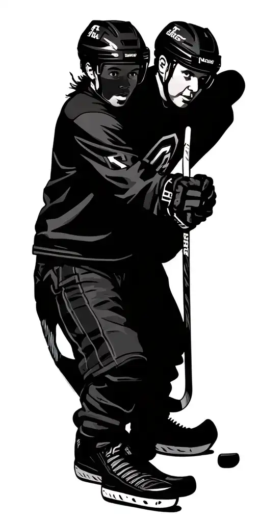 Kids and dad playing hockey outside  tattoo design idea