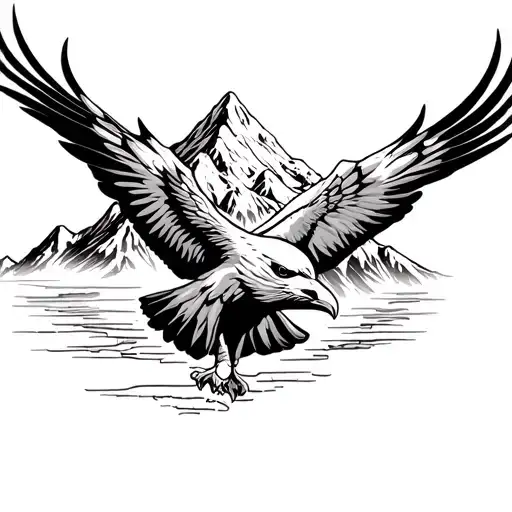 simple eagle soaring with mountain scene tattoo design idea