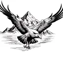 simple eagle soaring with mountain scene tattoo design idea