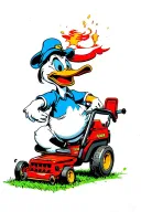donald duck pushing lawn mower tattoo design idea
