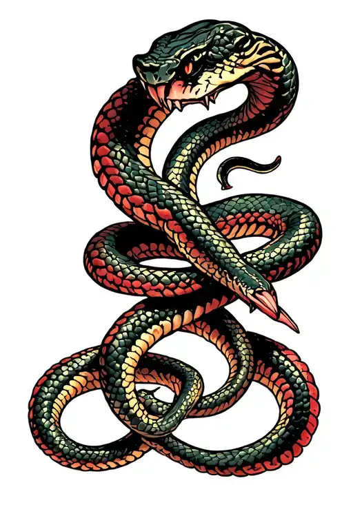 Evil Snake tied to a knot eight tattoo design idea
