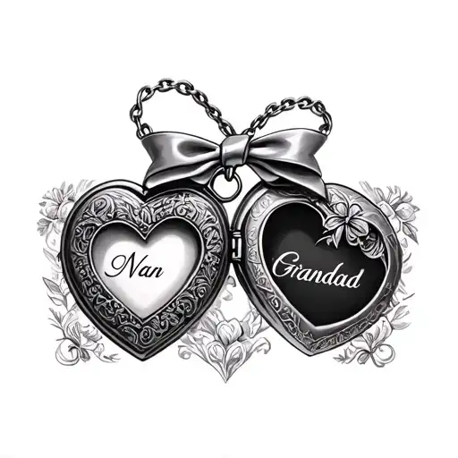 nan and grandad name in each locket with bow on top  tattoo design idea
