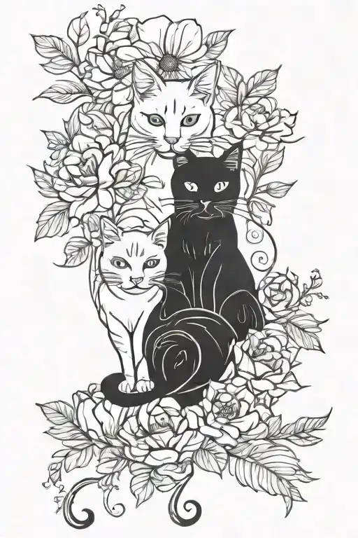 flowers shaped like cats, tattoo design idea