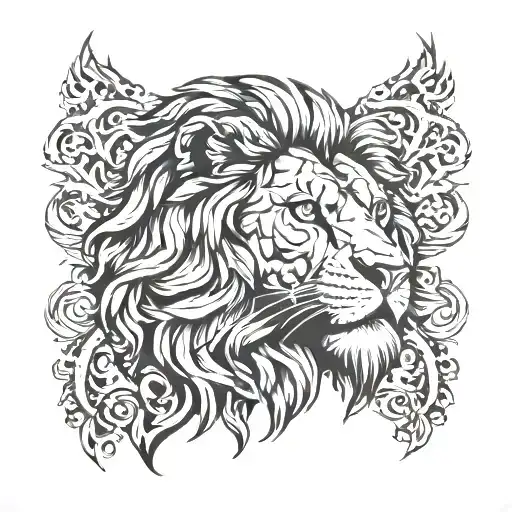 religious lion head tattoo design idea