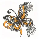 ADHD butterfly with orange ribbon wrapping tattoo design idea