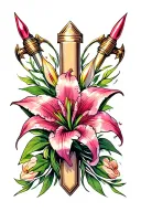 Three nails creating a cross with lillies wrapped around tattoo design idea