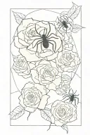 Sketch you can try to draw a sleeve of roses, and a web, and one spider, just so that it is not too sketched, tattoo design idea