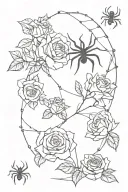 Sketch you can try to draw a sleeve of roses, and a web, and one spider, just so that it is not too sketched, tattoo design idea