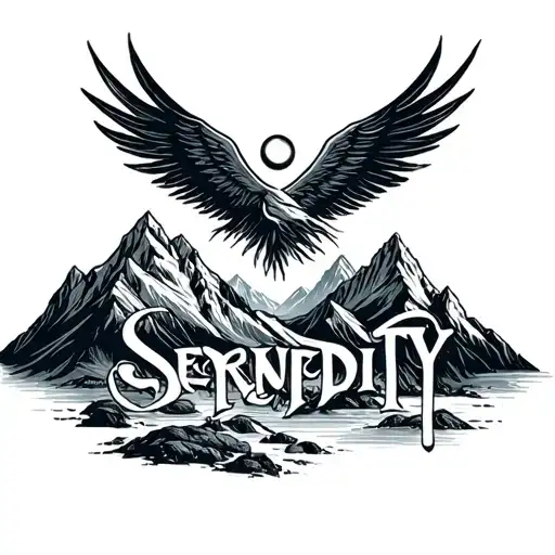 "Serendipity " mountains incorporate god tattoo design idea