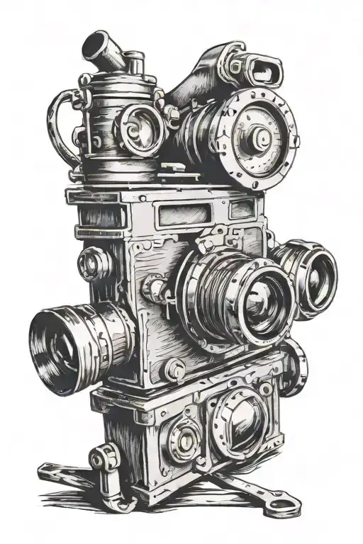 film camera and passion love tattoo design idea